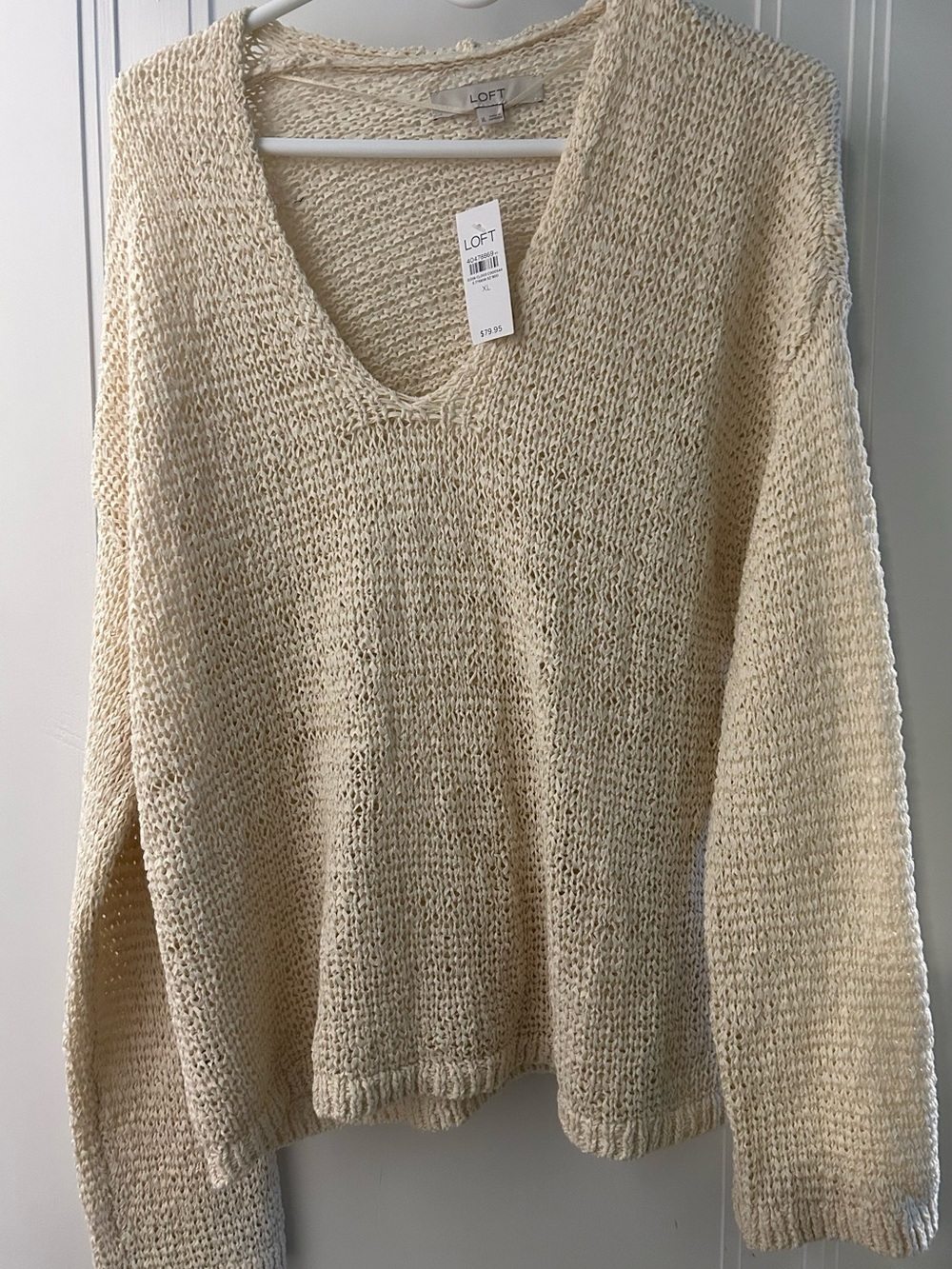 LOFT Cream Knit V-Neck Sweater